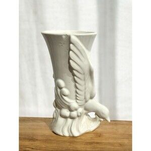 Vtg Morton Pottery Seagull Creamy White Bird of Paradise Vase Waves Art Deco